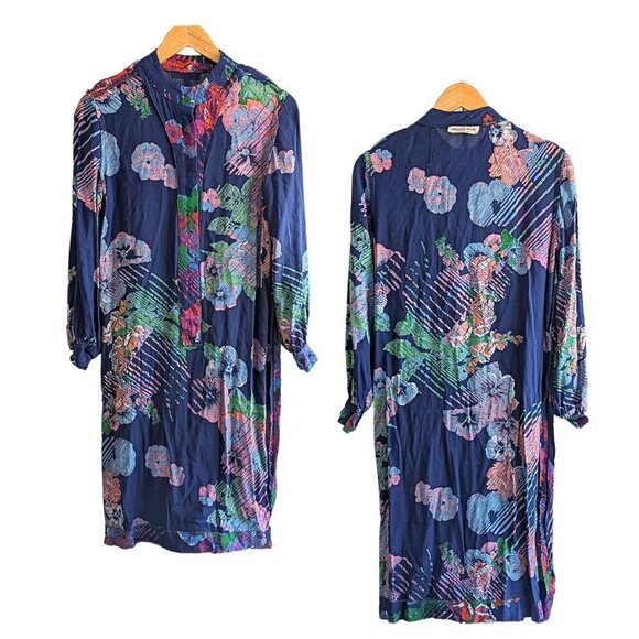 Vintage 70s RIZKALLAH for MALCOLM STARR Bold Retro LS Maxi Day Shirtdress Size S - Picture 4 of 7